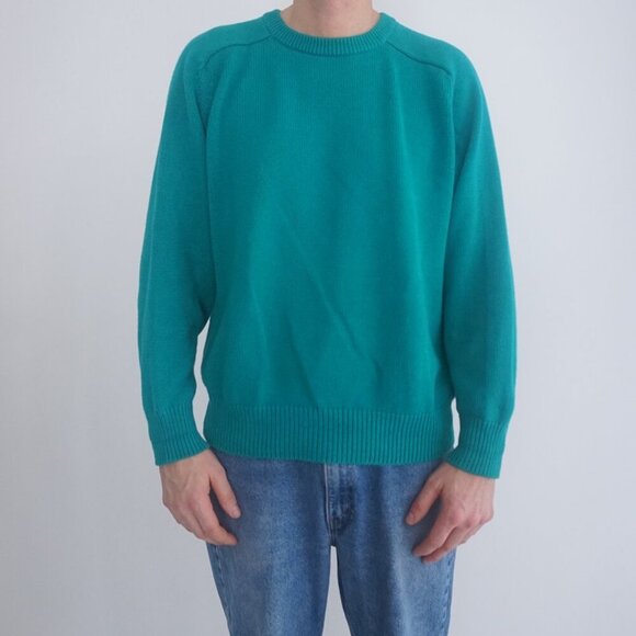 VTG '90S Eddie Bauer Outdoor Outfitter Green 100% Cotton Knit Crewneck Sweater L - Picture 1 of 8